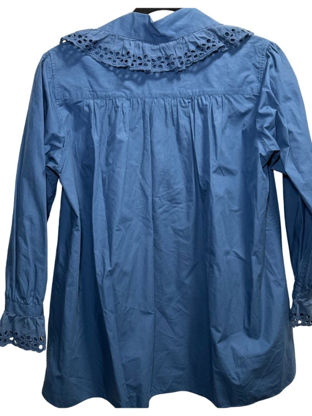 Nili Lotan Blue Eyelet Ruffle Collar Cotton Blouse - Picture 2 of 5
